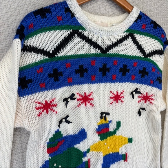 Adell Barre Small Novelty Christmas Winter Knit Sweater Granny Cottage Ice Skate - Picture 4 of 7